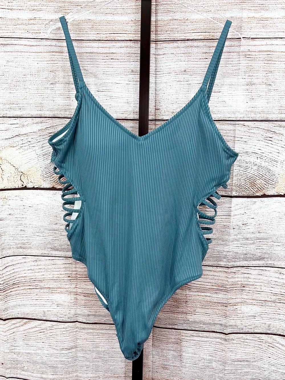 NWT Victoria's Secret Teal Ribbed One-Piece Swimsuit with Side Cutouts Size XL